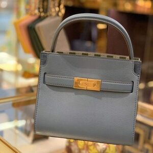 Tory Burch Blue Mini  Double Lee Bag with Gold Accent